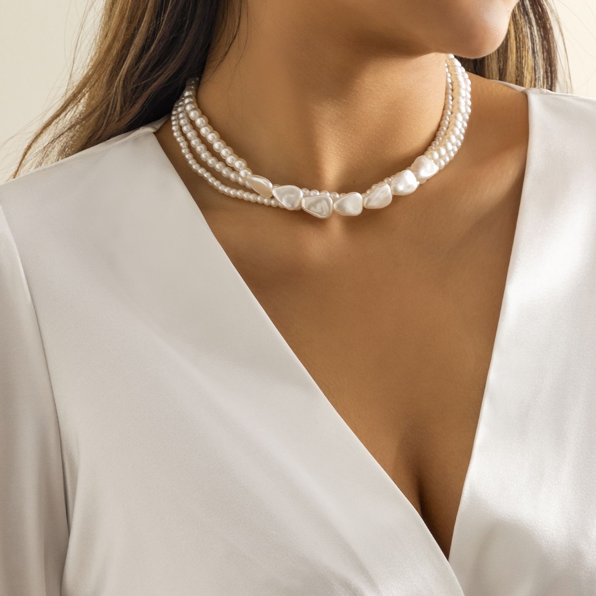 1 Damen Vintage Stacked Baroque Pearl Multilayer Kette
