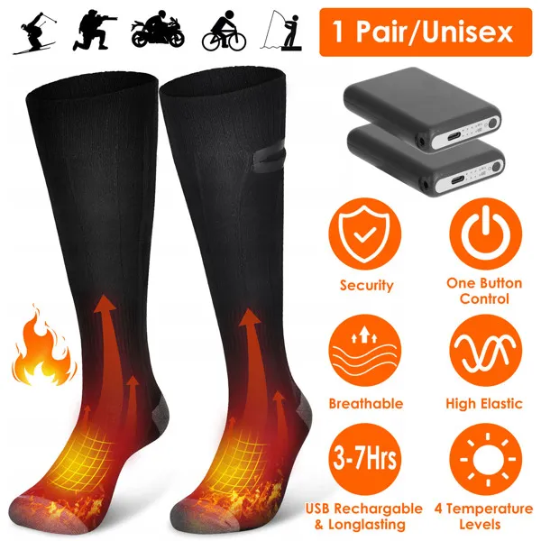 Elektro beheizte Socken für Männer Frauen Batteriebetriebene beheizte Socken Wiederaufladbare Fuß wärmer mit 4 Temperaturstufen Innenraum Außenmaschine waschbar