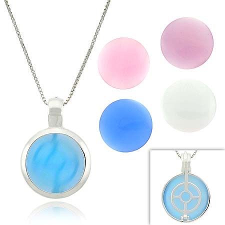 Sterling Silber Austauschbar Round Cats Eye Pendant Set