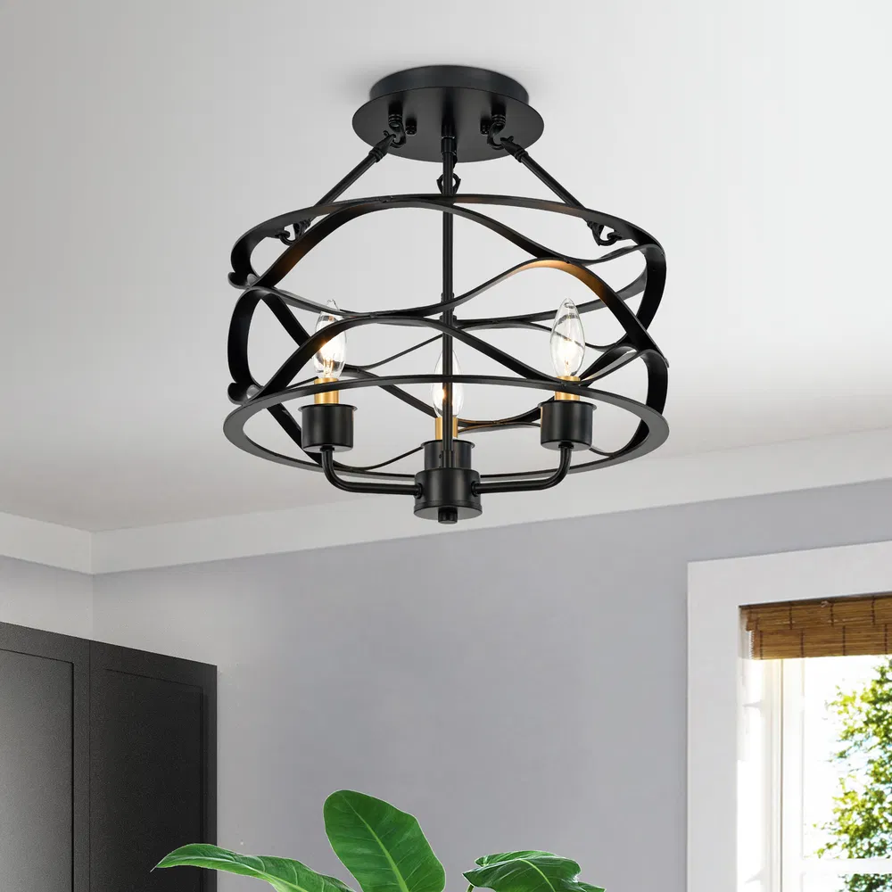 Marklin Matte Black Three Light Semi-Flush Mount Kronleuchter