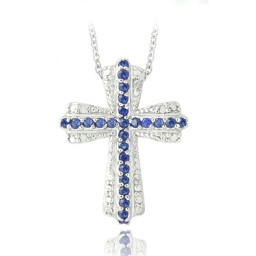 Silberton geschaffen Saphir & Diamant Akzent Kreuz Halskette
