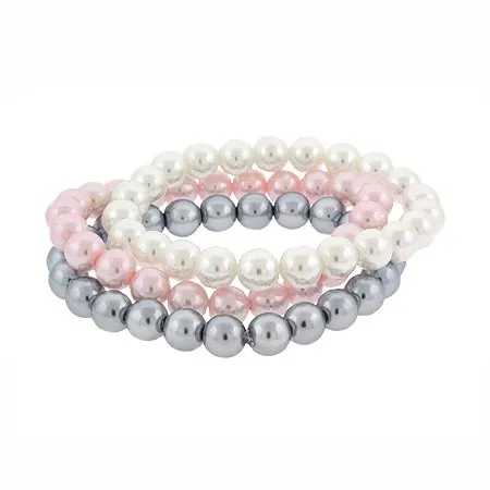 Simulierte rosa, graue, weiße Perlstein 8mm Perlen Stretch Armband Set