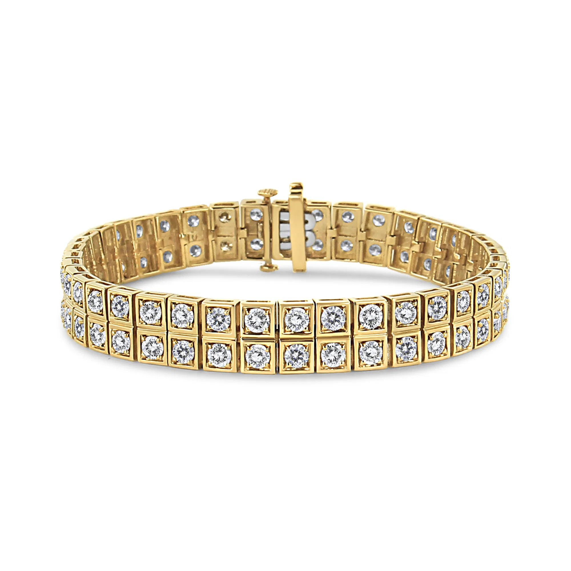 10 Karat Gelbgold 8,00 Cttw Round-Cut Diamond Two Row Square Link Tennis Armband (K-L Farbe, I1 - I2 Klarheit) - 7,25