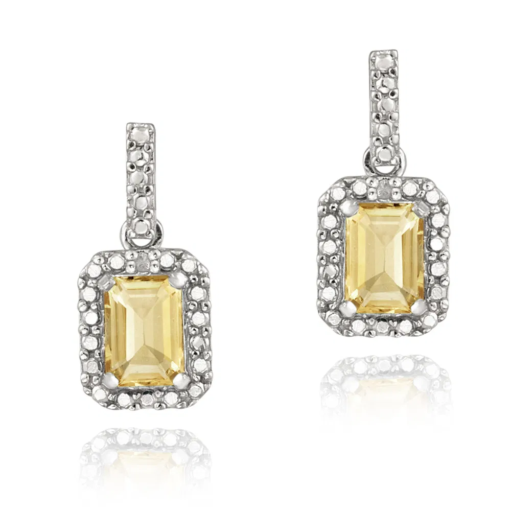 Sterling Silber 2ct Citrine& Diamant Accent Dangle Ohrringe