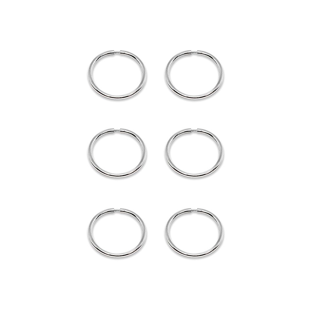 14K Weißgold winzig endlos 10mm rund dünne Unisex Hoop Ohrringe, Satz von 3 Paaren