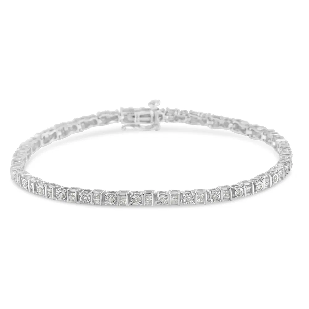 .925 Sterling Silber 1.0 Cttw Round & Baguette Cut Diamond 7