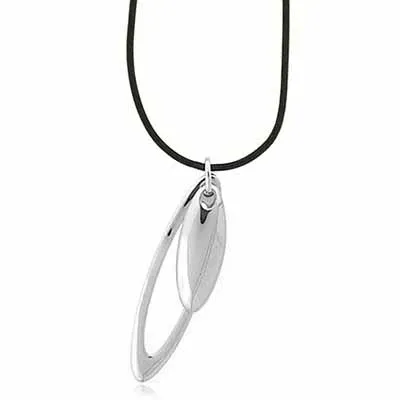 Echtes Leder Halskette mit Sterling Silber Doppel Oval Anhänger
