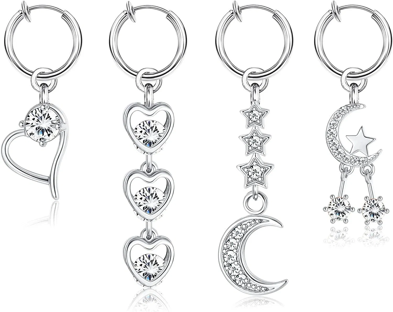 4pcs Clip auf Bauchnabel Ringe für Frauen Edelstahl Fake Bauch Ringe Dangle Non-Piercing Bauchnabel Piercing Faux Navel Ringe Set
