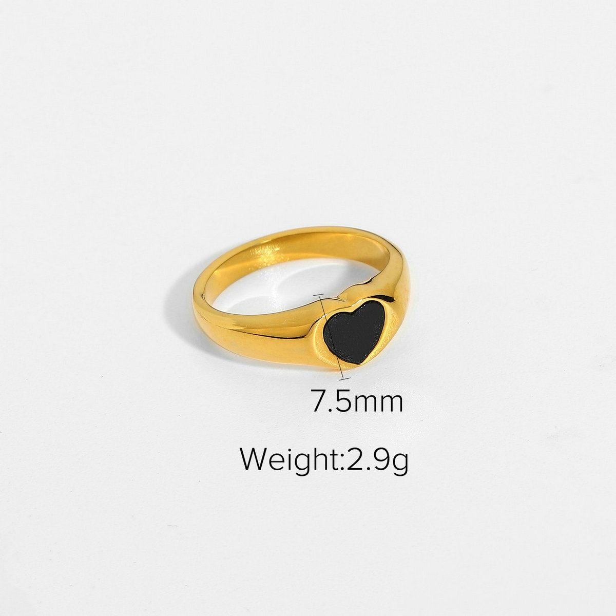 Damen schwarzen herzförmigen Epoxy-Zubehör Ring 18 Karat goldplatten Edelstahl Ring
