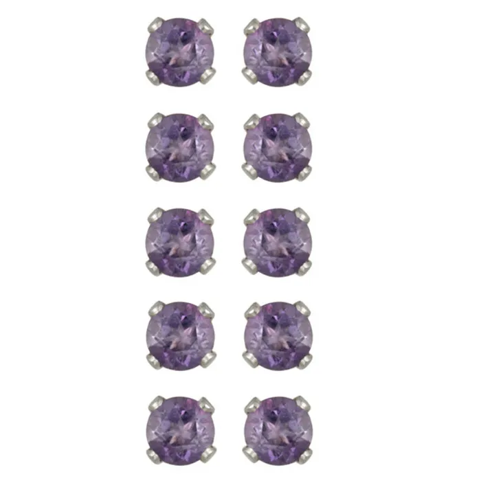 Sterling Silber 2,5ct Amethyst 4mm Stud Ohrringe, Satz von 5