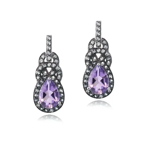 Sterling Silber Amethyst & Blau Topaz Twist Teardrop Dangle Ohrringe