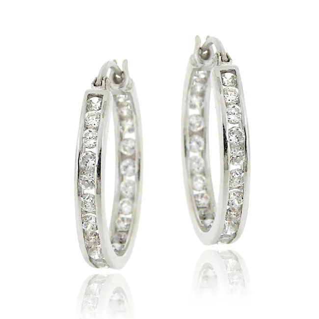 Sterling Silber 20mm Kanal Set CZ Hoop Ohrringe
