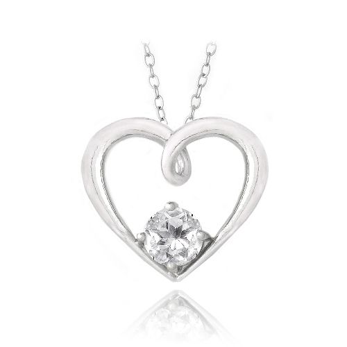 Sterling Silber 1ct Weiße Topaz Open Heart Nacken