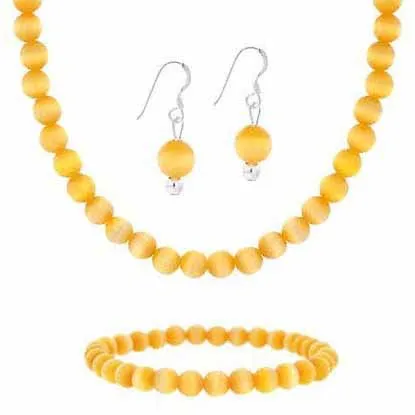 Sterling Silber 6mm Simuliert Licht Orange Katzen Auge Stein Perlen Perlen Dangle Haken Ohrringe Stretch Armband Halskette 15 - 19