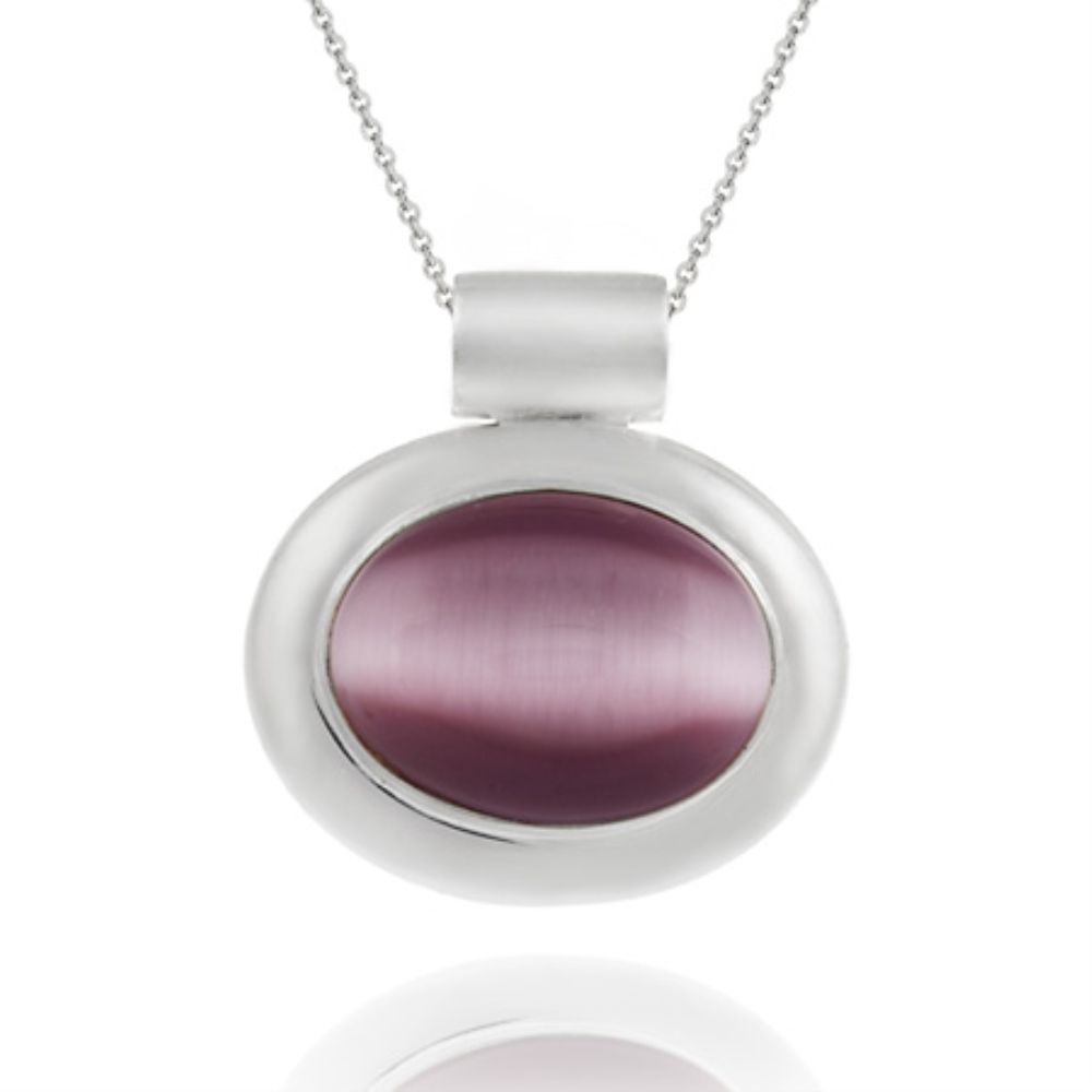 Sterling Silver Bold poliert Lavender Cats Eye Slide / Pendent