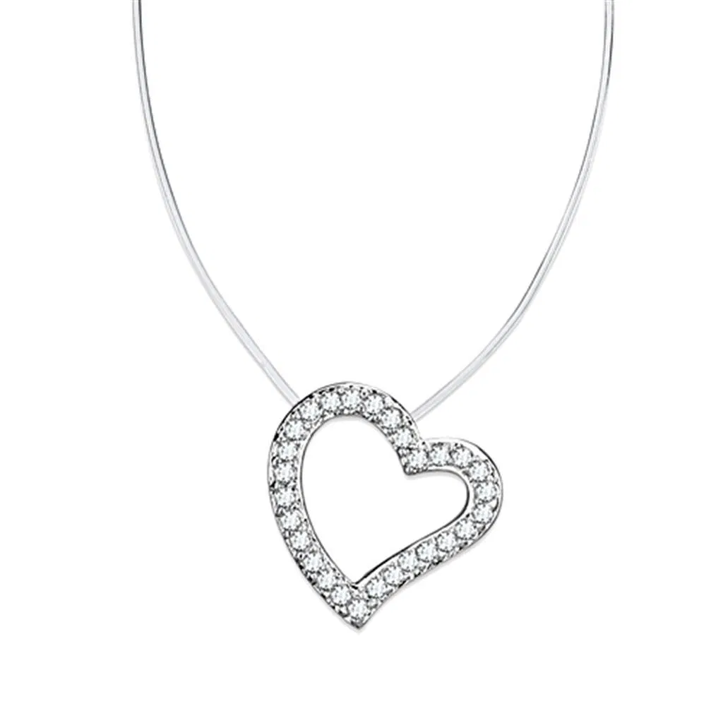 3W420 - Rhodium-Messing - Halskette mit AAA-Klasse CZ in Clear