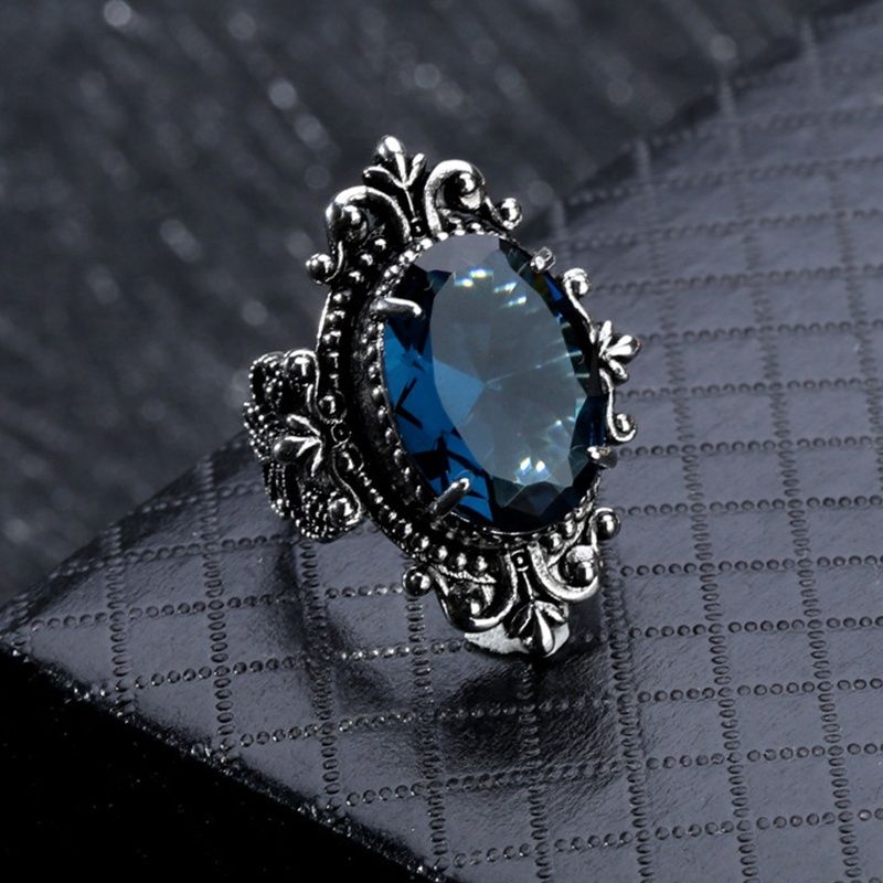 1pc einfache Vintage Gans Oval Meer Blau Topaz Antike Silber Dekorativ Ring Geburtstag; Urlaubsgeschenk für Sie