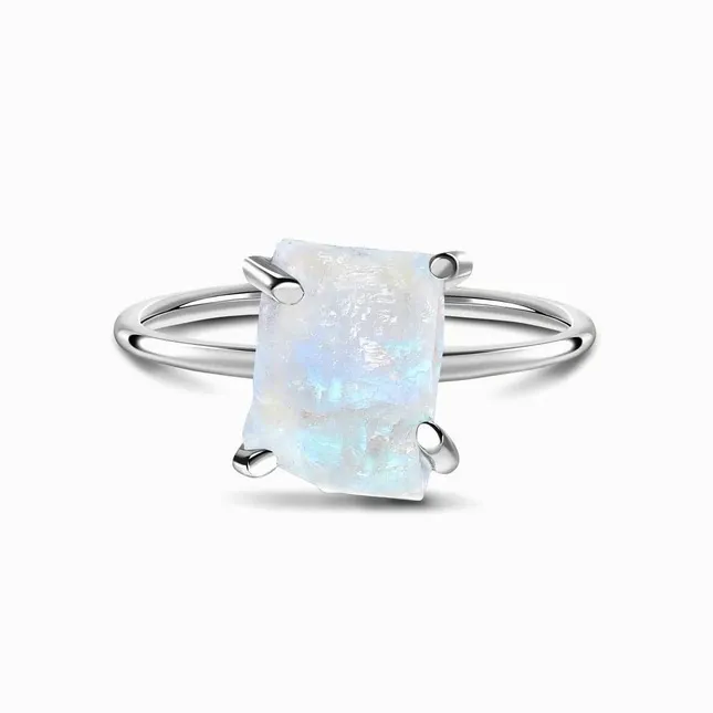Sterling Silber Vier-Zahn - unregelmäßiger Set Moonstone Ring