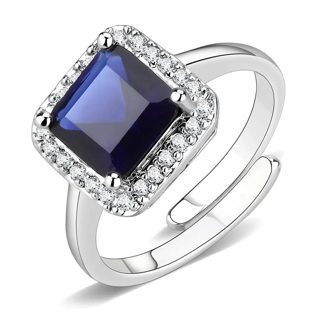 3W143 - Rhodium-Messing - Ring mit synthetischem Synthetischglas in Montana