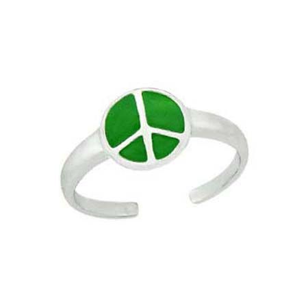 Sterling Silber Grün Emaille Frieden Sign Toe Ring