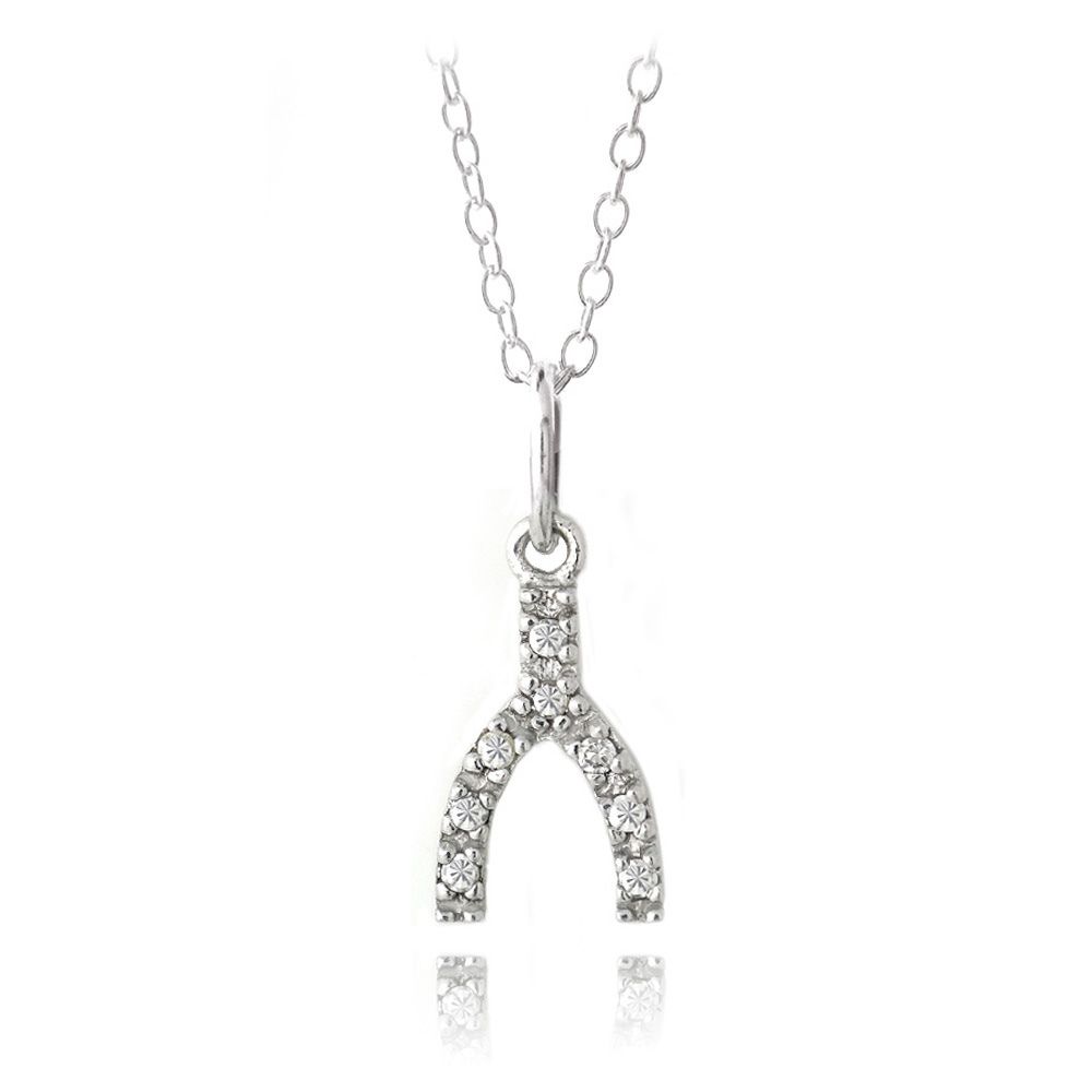Sterling Silber CZ Wishbone Novelty Halskette