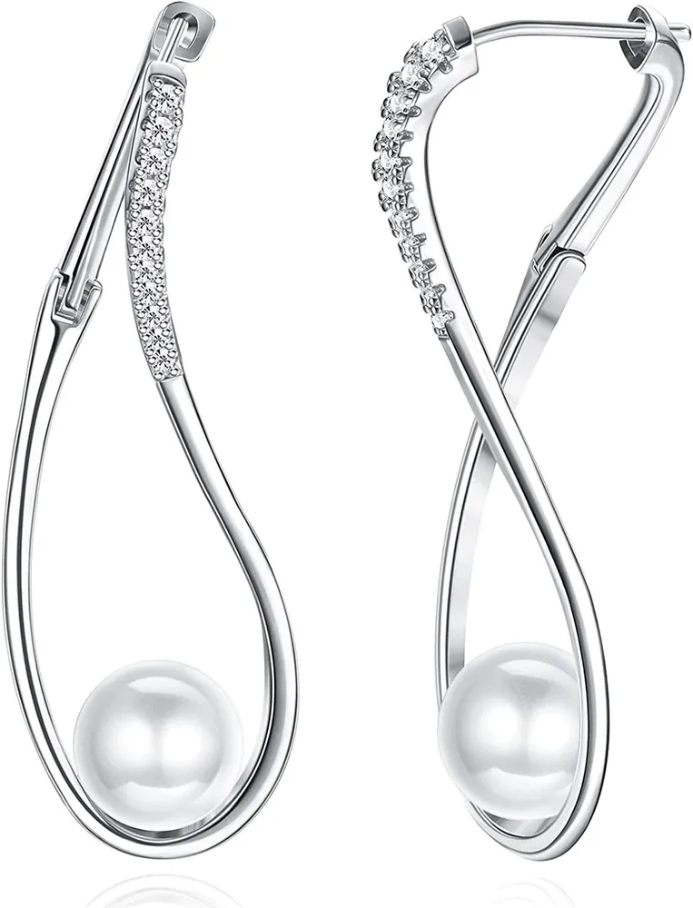 Pearl Hoop Ohrringe für Frauen Twist Oval Hoop Ohrringe mit Kubischem Zirkonium