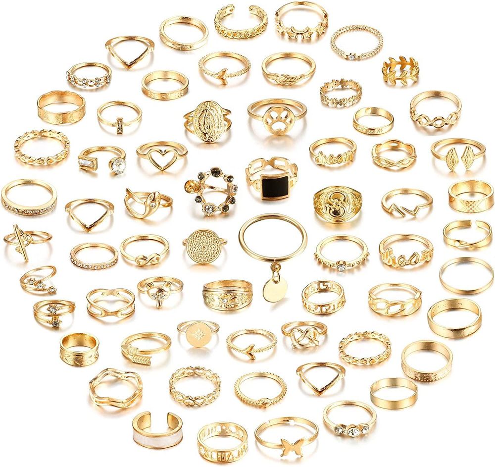 64Pcs Vintage Gold Knuckel Ringe Set Stackable Finger Ringe Boho Butterfly Snake Midi Crystal Ringe Gold Ringe Set für Frauen Mädchen