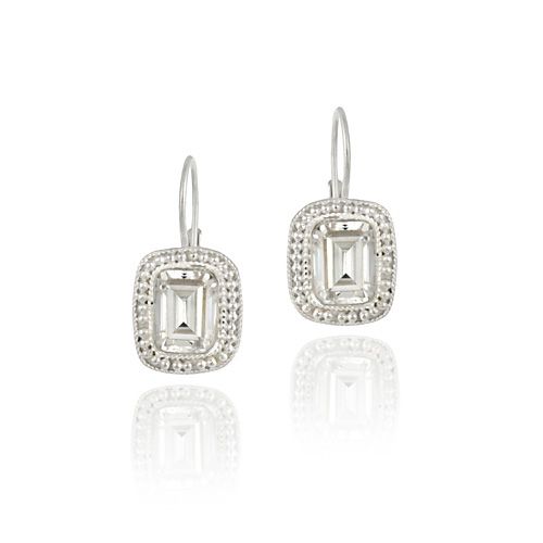 Sterling Silber Bali Perle simuliert Diamant cz Rechteck Hebel Rücken Hebel Ohrringe