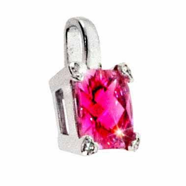Sterling Silber geschaffen Pink Sapphire & CZ Square & Heart Anhänger