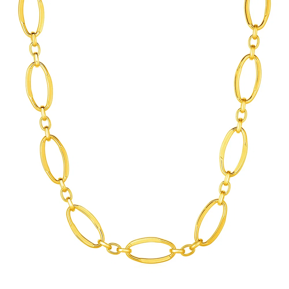 14 Karat gelbes Gold Halskette mit polierten ovalen Links