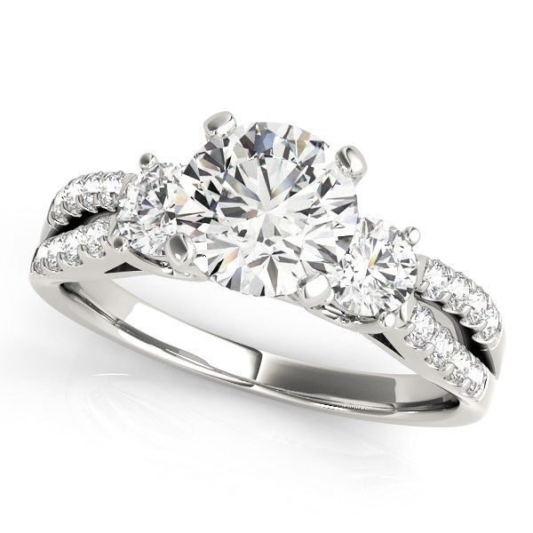 14 Karat Weißgold Split Shank 3 Stein Round Diamond Engagement Ring (2 cttw)