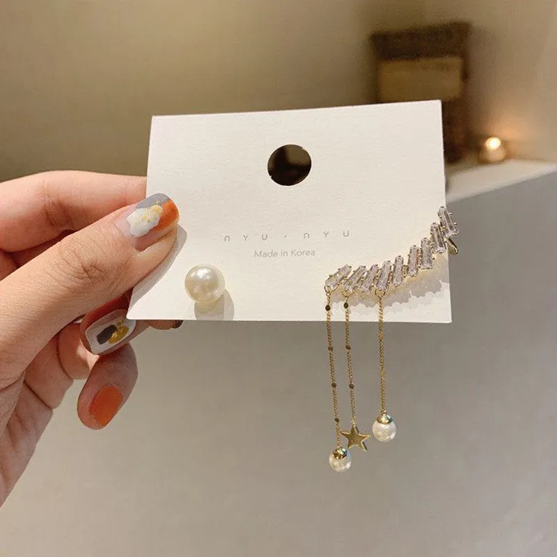 925 Silber Nadel Zirkon Ohrringe lange Tassel Ohr Manschette