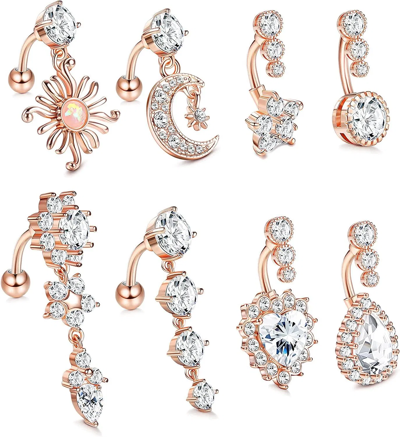 14G Dangle Bauchknopfringe für Frauen 316L Chirurgisch Clear CZ Barbell Bauchringe Dangle Reverse Curved Navel Rings Bauch Piercing Schmuck