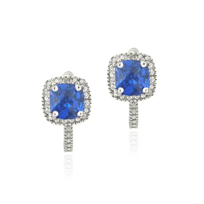 Erstellt Blue Sapphire & Diamond Accent Huggie Ohrringe