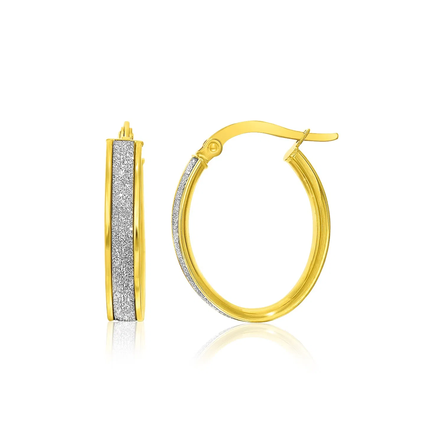 14 Karat Zwei-Ton - Gold Glitter Center Oval Hoop Ohrringe (4x15mm)