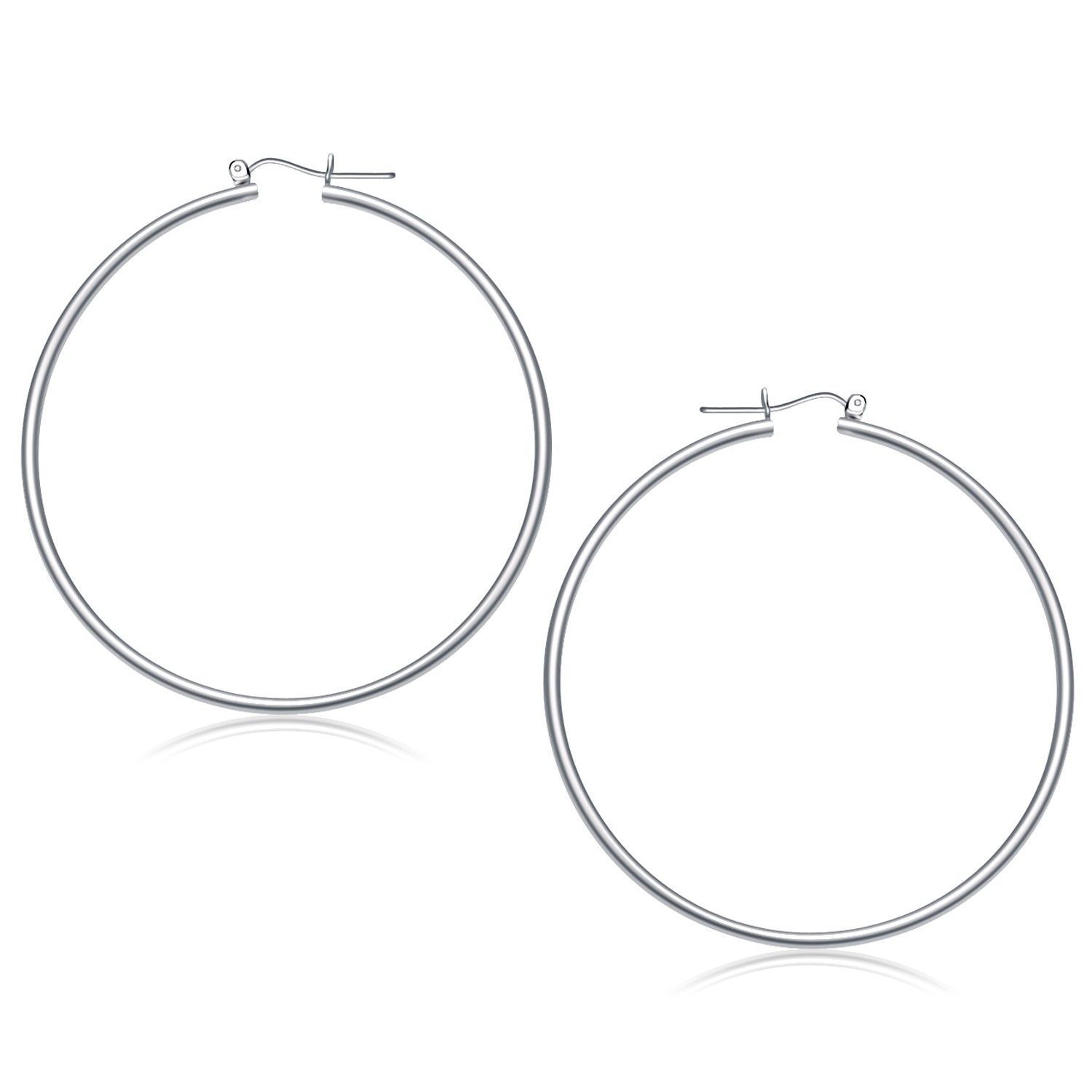 14 Karat Weißgold Polierte Hoop Ohrringe (2x60mm)