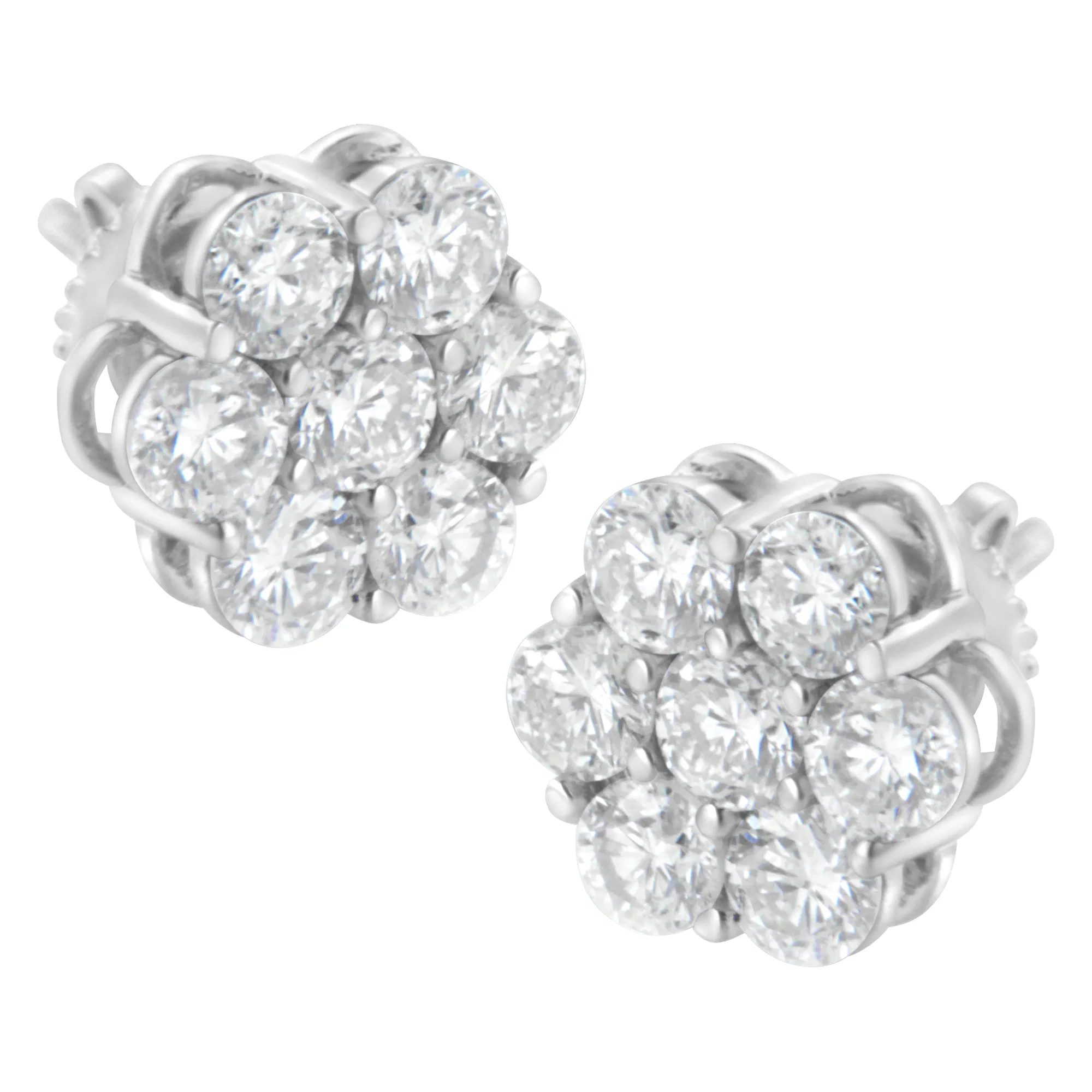 14K Weißgold 2,0 Cttw Round Brilliant Cut Diamond Floral Cluster Screwback Stud Ohrringe (H-I Farbe, SI2 - I1 Klarheit)