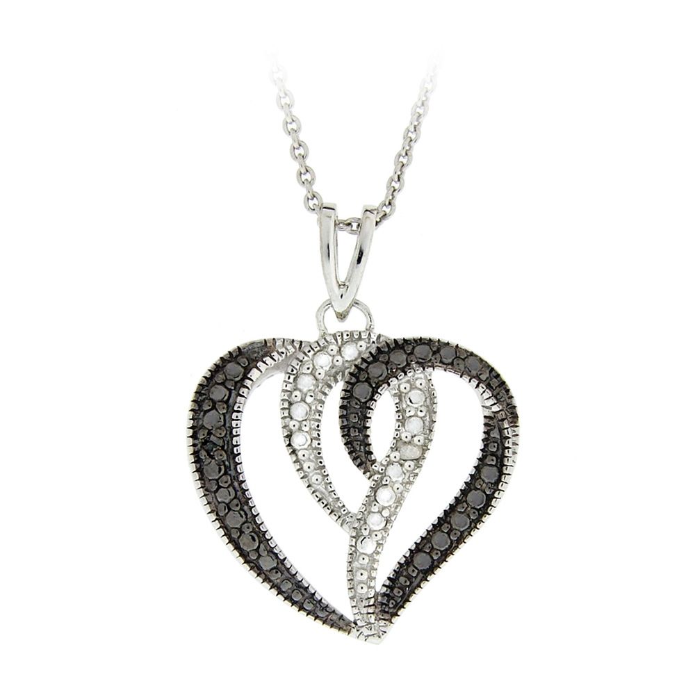 Sterling Silver Black & White Diamond Accents Heart Pendant
