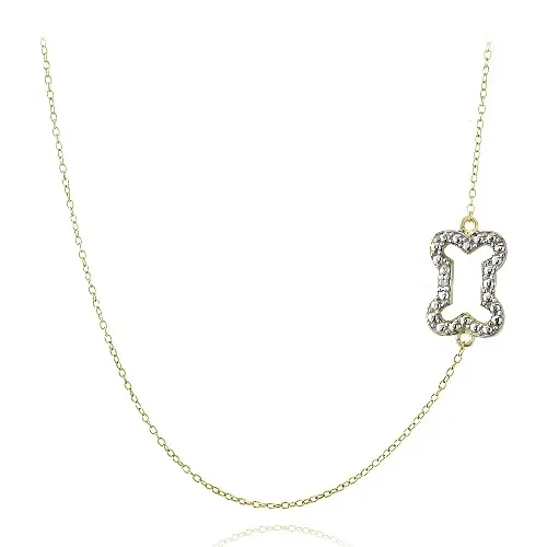 Gold Tone über Silber Diamant Akzent Hund Knochen Halskette