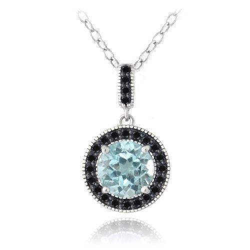 Sterling Silber 3,25ct Blaue Topaz & Schwarze Spinel Round Kette