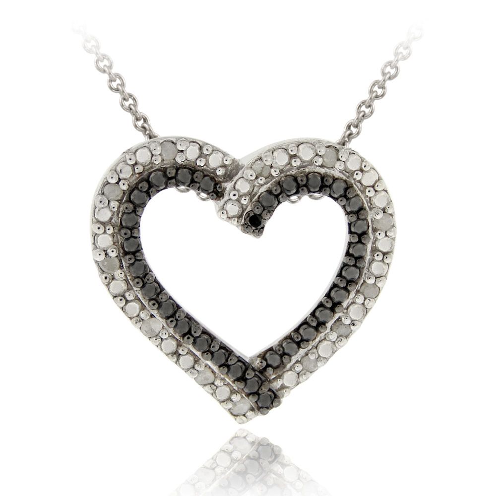 Sterling Silber 1 / 8CT TDW Schwarz & Weiß Diamant Herz Anhänger