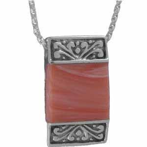Vintage Sterling Silber Pink Coral Quadrat Anhänger