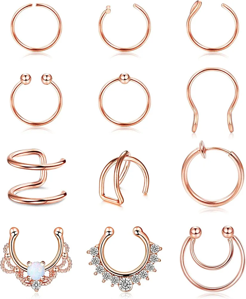 12Pcs Falsche Nase Ringe Hoop Edelstahl Faux Septum Piercing Clip auf Nase Septum Ring Faux Nicht-Pierced Nasen Ringe Ohrringe Schmuck