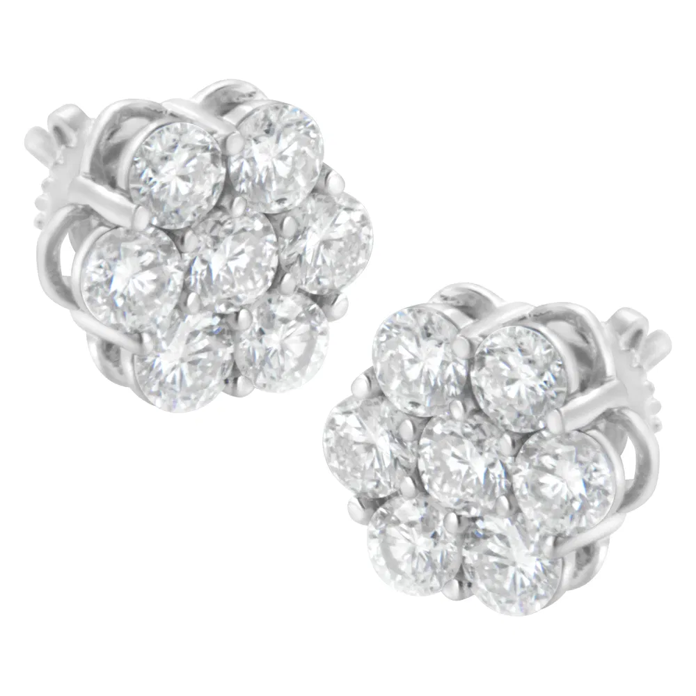 14K Weißgold 2,0 Cttw Round Brilliant Cut Diamond Floral Cluster Screwback Stud Ohrringe (H-I Farbe, SI2 - I1 Klarheit)