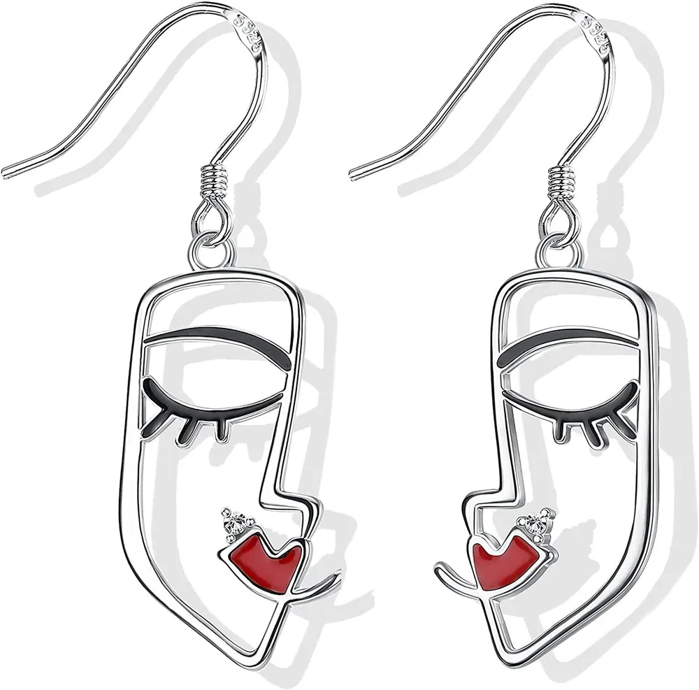 Face Ohrringe 925 Sterling Silber seltsame Dangle Ohrringe für Frauen Weißgold überzogen abstrakte ästhetische Ohrringe einzigartige coole Schmuck