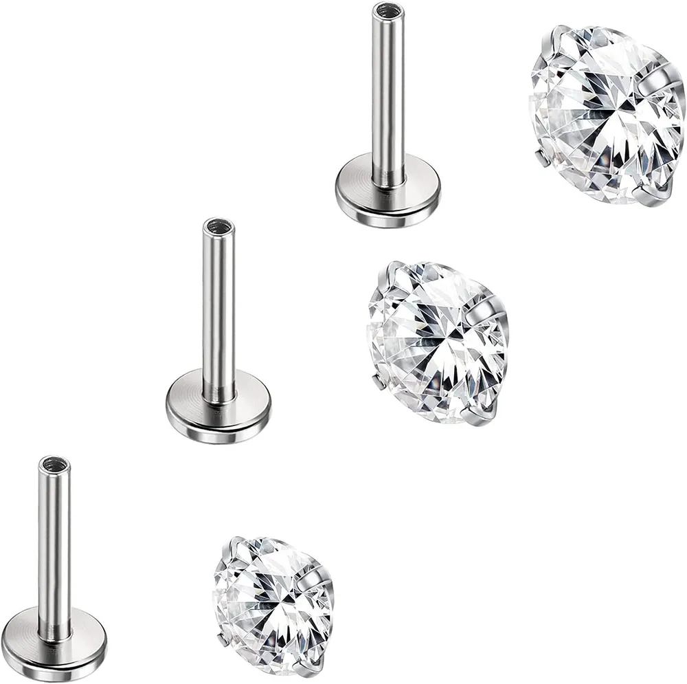 3pcs 16G Knorpel Tragus Ohrringe Stud 316L Chirurgischer Stahl 5A CZ Vorwärts Helix Ohrringe Medusa Labret Stud Monroe Conch Lippen Piercing Schmuck für Frauen