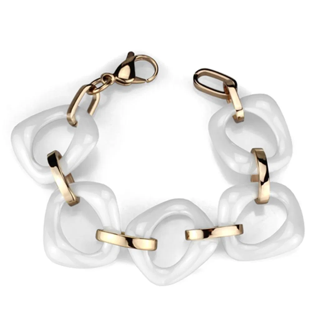 3W1010 - IP Rose Gold (Ion Plating) Edelstahl Armband mit Keramik in Weiß