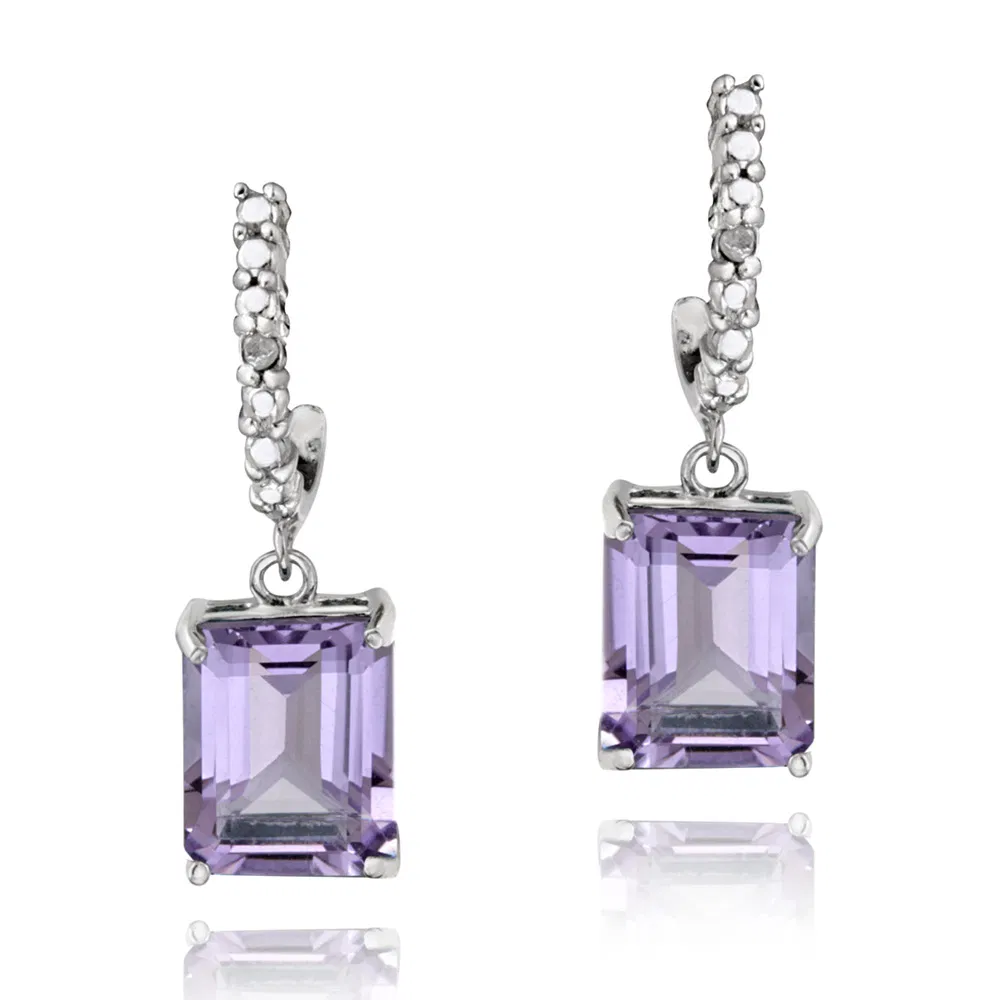Sterling Silber 4ct Amethyst & Diamant Akzent Rechteck Dangle Ohrringe