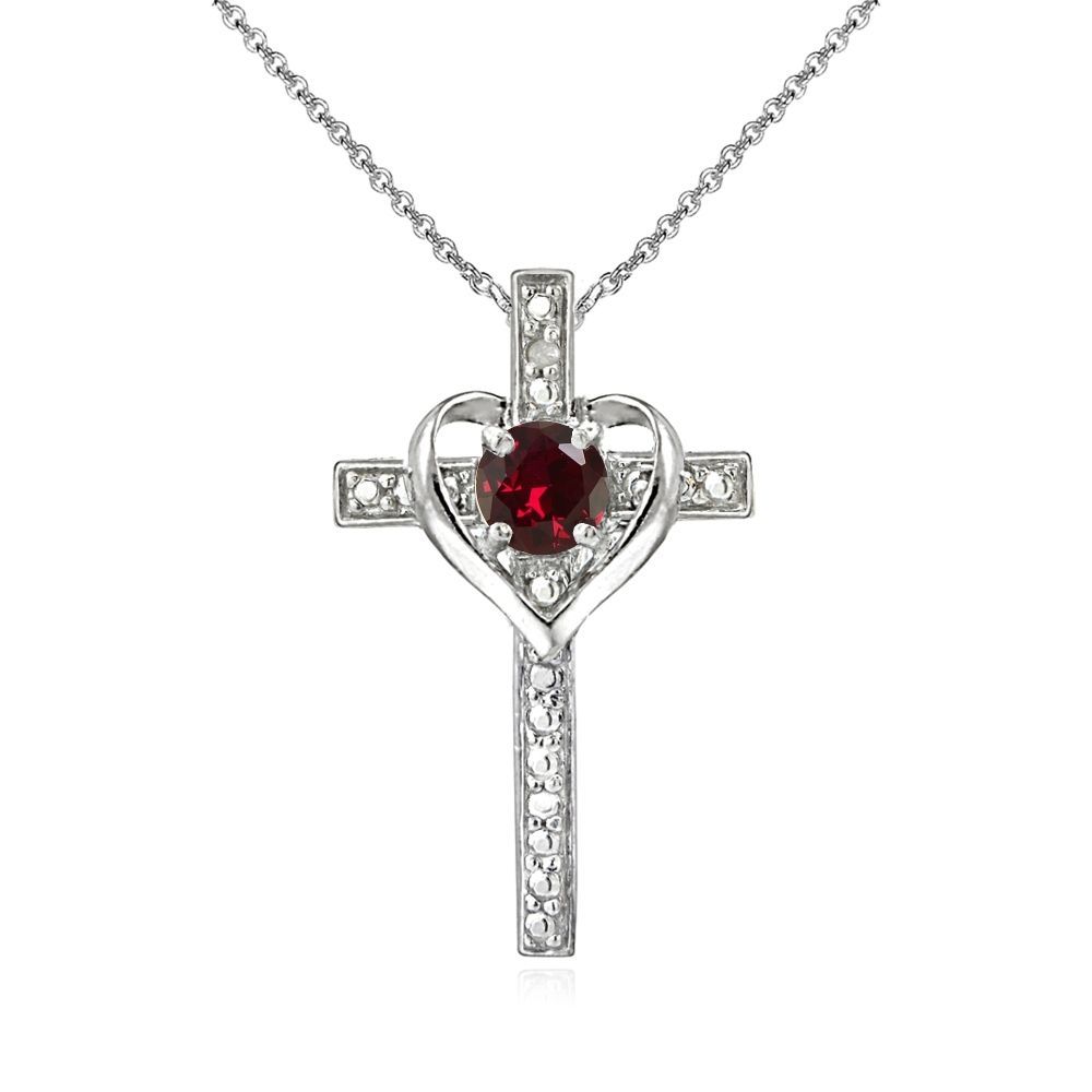 Sterling Silber Weiß Topaz Kreuz Herz Anhänger Halskette