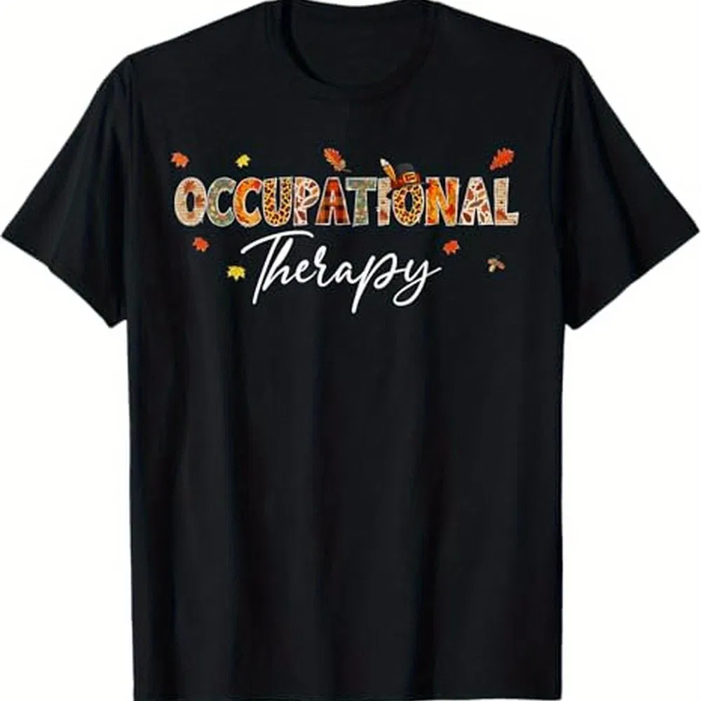 Ergotherapie Kürbis Herbst Blatt Thema T-Shirt, geeignet für Ergotherapeuten, Schwarz
